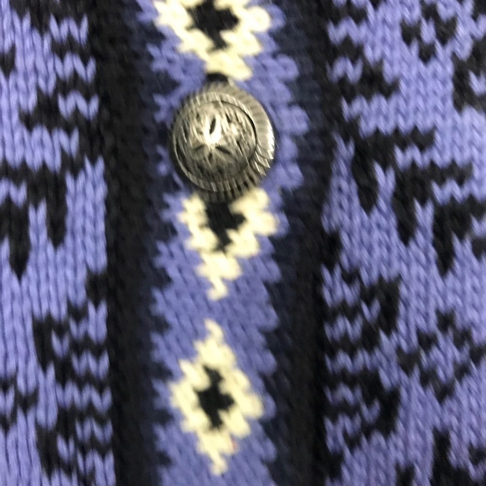 Vtg LL Bean Women Medium Purple Black Metal Button Fair Isle Snowflake Cardigan - Picture 10 of 12